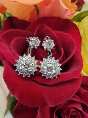 Sterling Silver White Moissanite Double-Drop Earrings